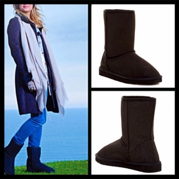 BLACK FAUX SUEDE BOOTIES COZY LINED BOOTS A3C - Picture 4 of 8